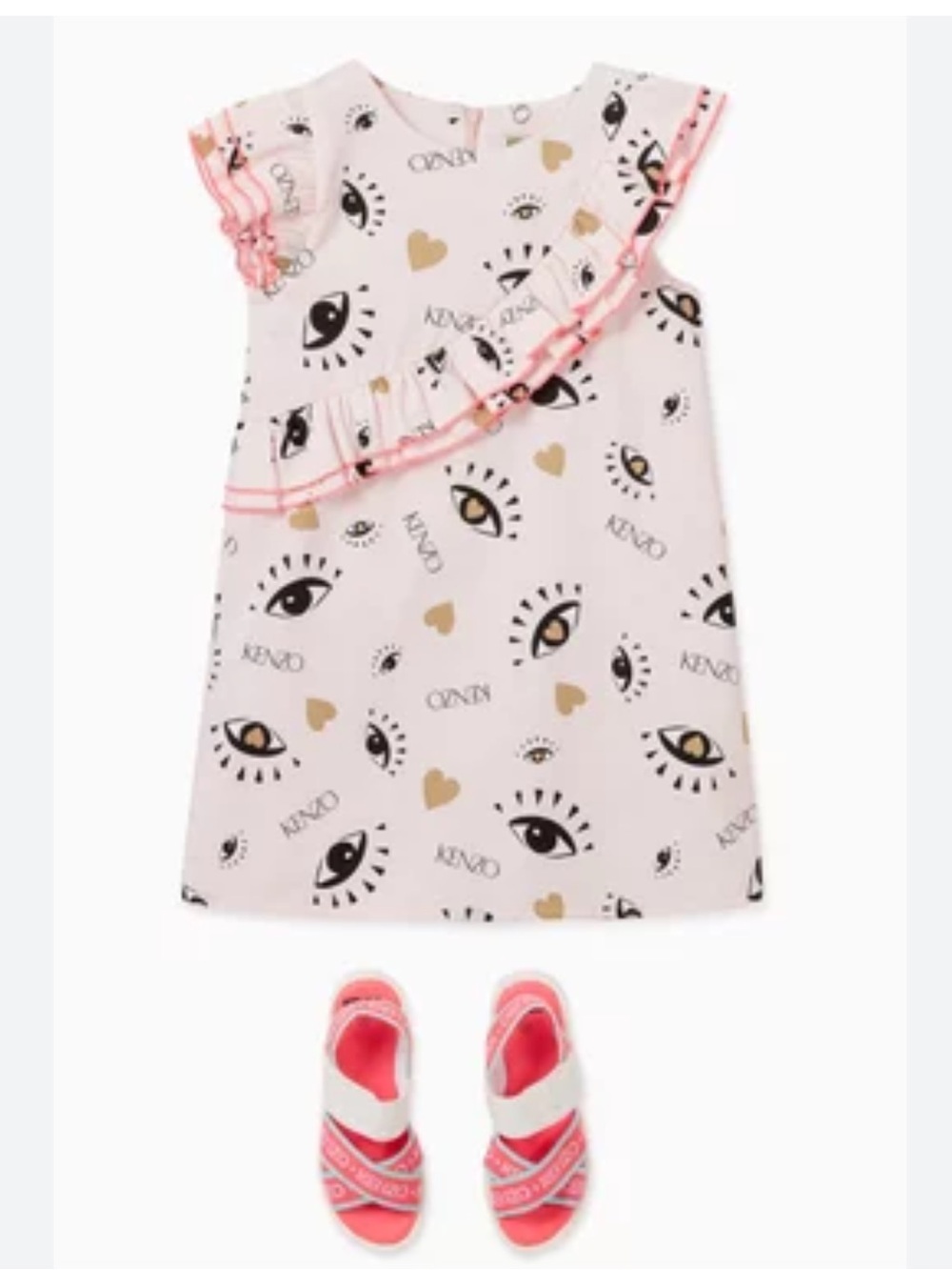 Kenzo Pink Eye & Heart Print Ruffle Dress authentic NWT luxury Designer. 12 year